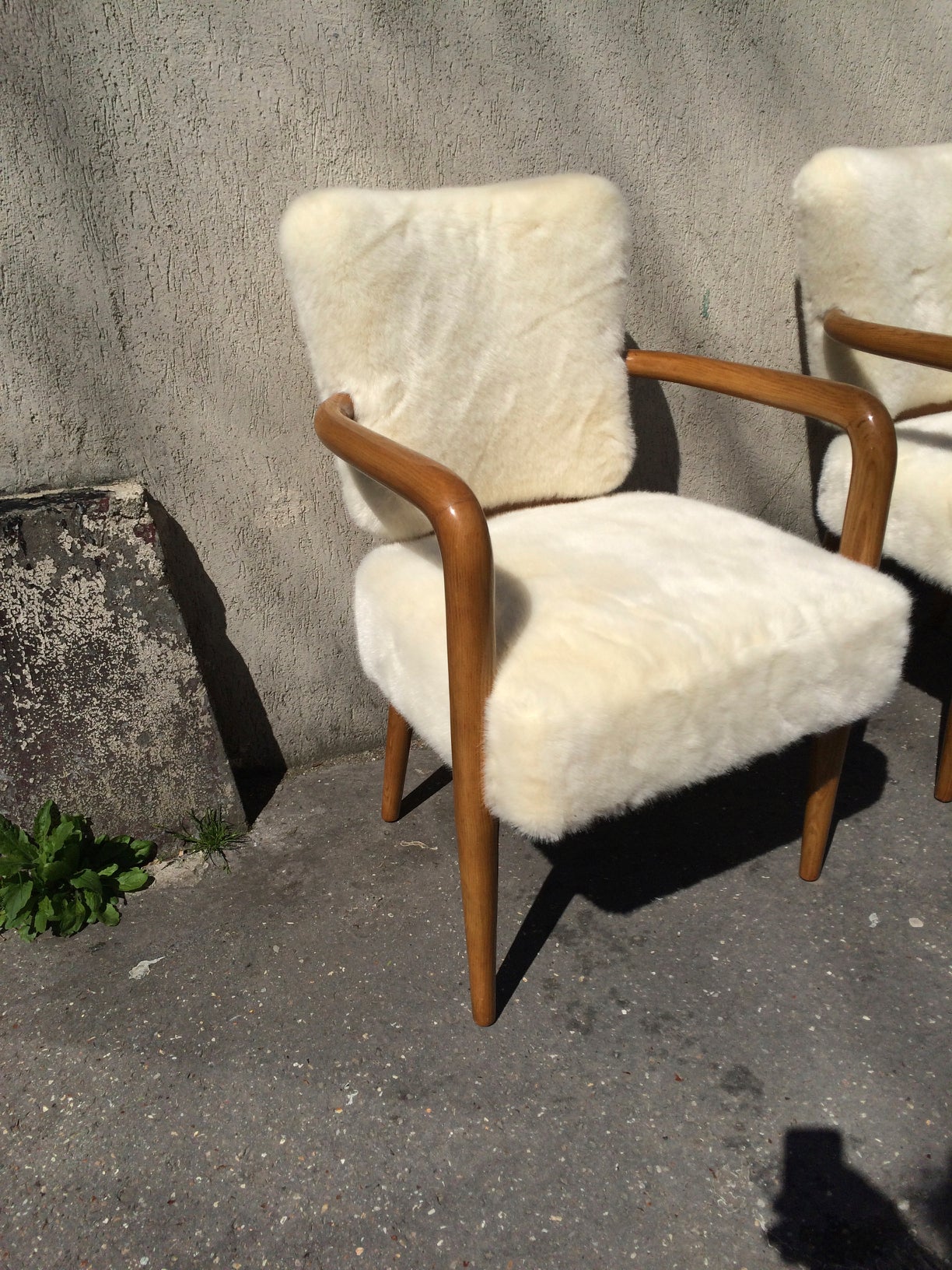 Mid-20th Century Renou et Genissetrare Set of Three Desk Chairs Newly Covered in Faux Fur Cloth For Sale