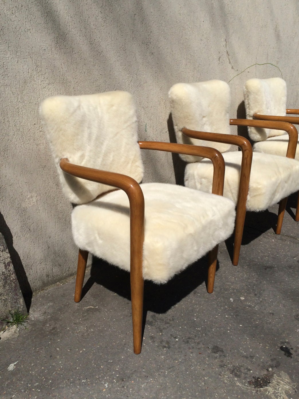 Ash Renou et Genissetrare Set of Three Desk Chairs Newly Covered in Faux Fur Cloth For Sale