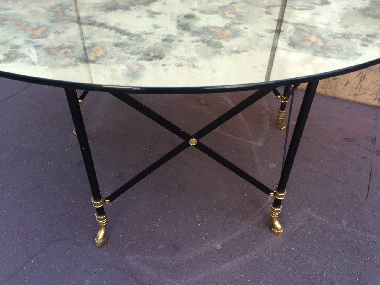 Bronze Maison Jansen Round Dining Table with a Thick Eglomized Mirror Top For Sale