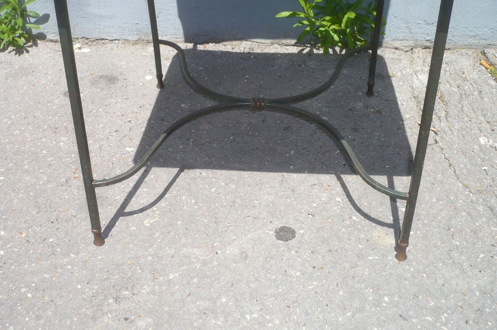 Set of Four Green Leather and Wrought Iron Chairs by Maison Jansen For Sale 5