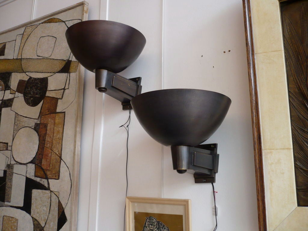 Pair of  Oxidated Bronze Sconces by Jacques Quinet 4