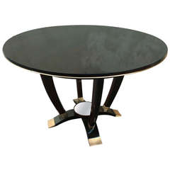 Gouffé Signed, Round Dining Table with Bronze Sabot and Mirror Center