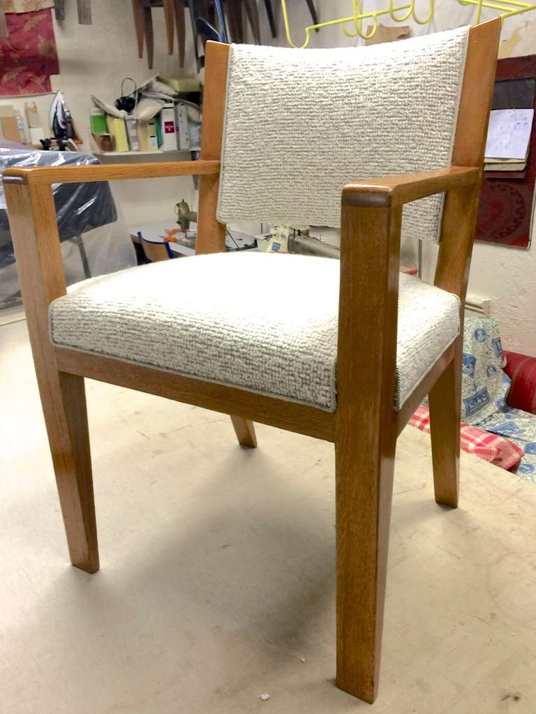 Jean Royère desk armchair newly re-upholstered in Maharam bouclé.