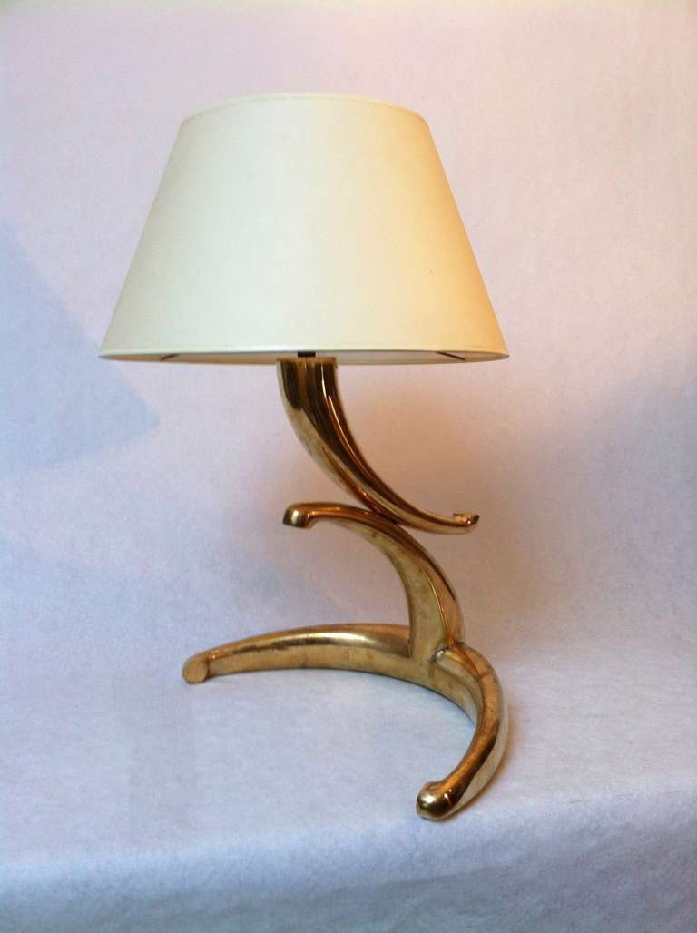 Mid-Century Modern Pair of Solid Gold and Bronze French Lamps For Sale