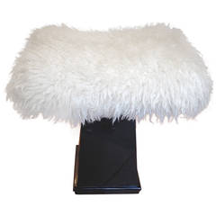 Spectacular Danish Stool in Black Lacquered Wood and Real Fur