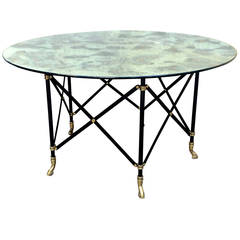 Maison Jansen Round Dining Table with a Thick Eglomized Mirror Top