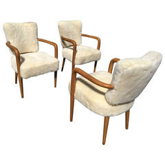 Renou et Genissetrare Set of Three Desk Chairs Newly Covered in Faux Fur Cloth