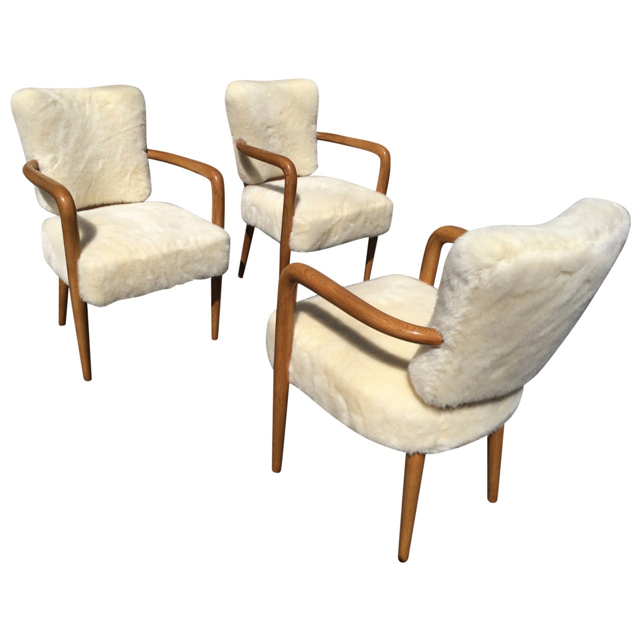 Renou et Genissetrare Set of Three Desk Chairs Newly Covered in Faux Fur Cloth For Sale