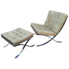 Mies van der Rohe Genuine "Barcelona" Chairs and Ottoman in Vintage Leather