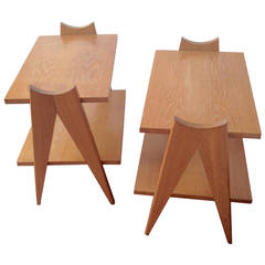Maxime Old Pair of Two-Tier Side Tables with Scissors-Design Sides