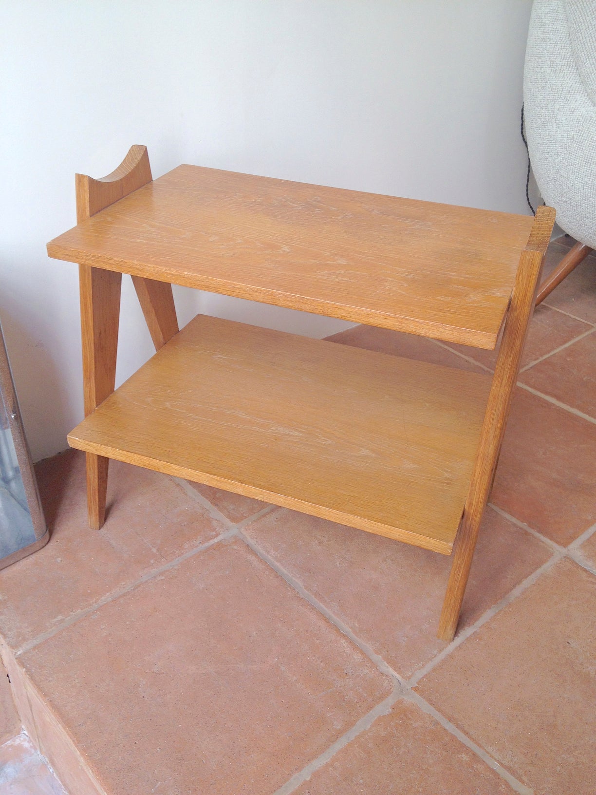 French Maxime Old Pair of Two-Tier Side Tables with Scissors-Design Sides