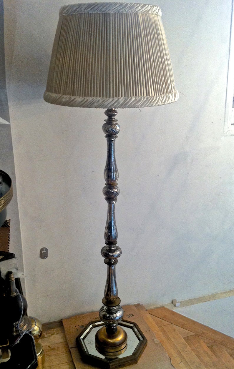 Maison Bagues Rare 1940s Mercury Glass Standing Lamp For Sale 1
