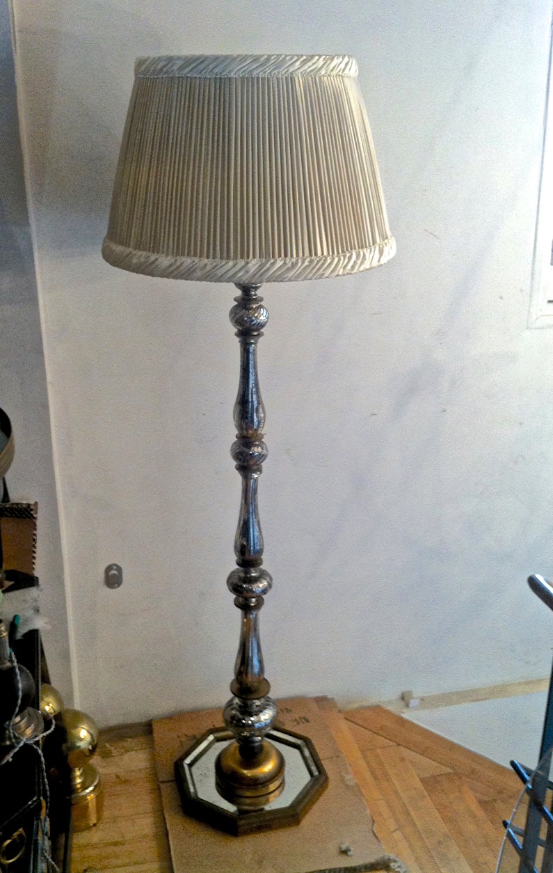 Maison Bagues Rare 1940s Mercury Glass Standing Lamp In Excellent Condition For Sale In Paris, ile de france
