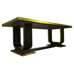 Rare 1925 Art Deco Dining Table in Black Lacquer and Gold Leaf