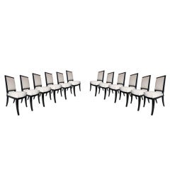 Vintage Andre Arbus Set of 12 Dining Chairs in Black French Polish