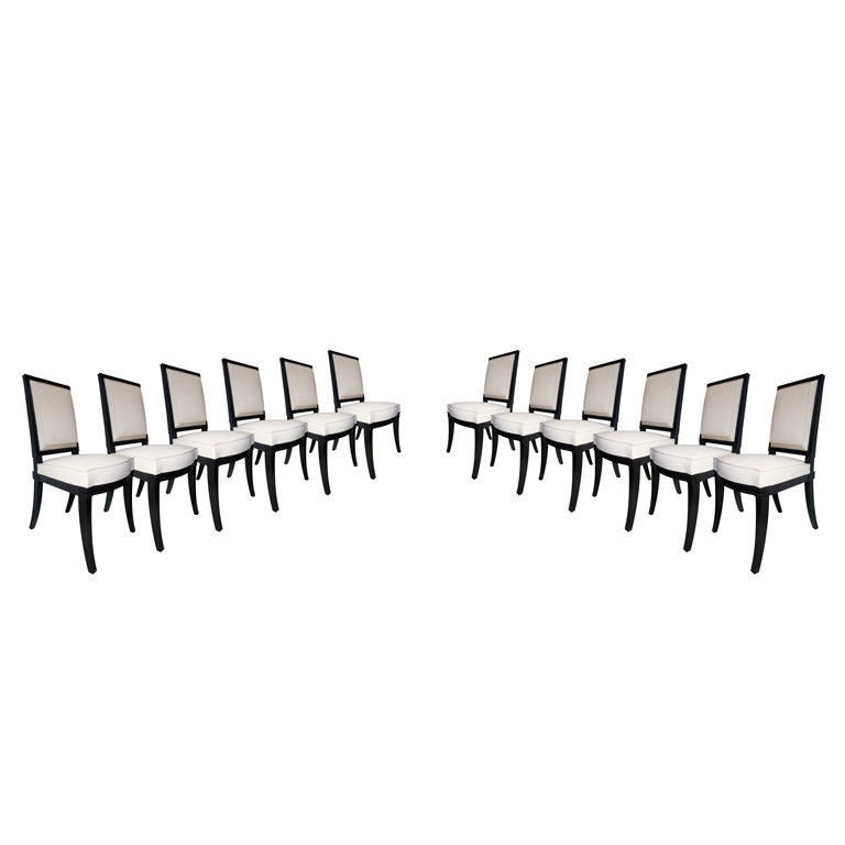 Andre Arbus Set of 12 Dining Chairs in Black French Polish