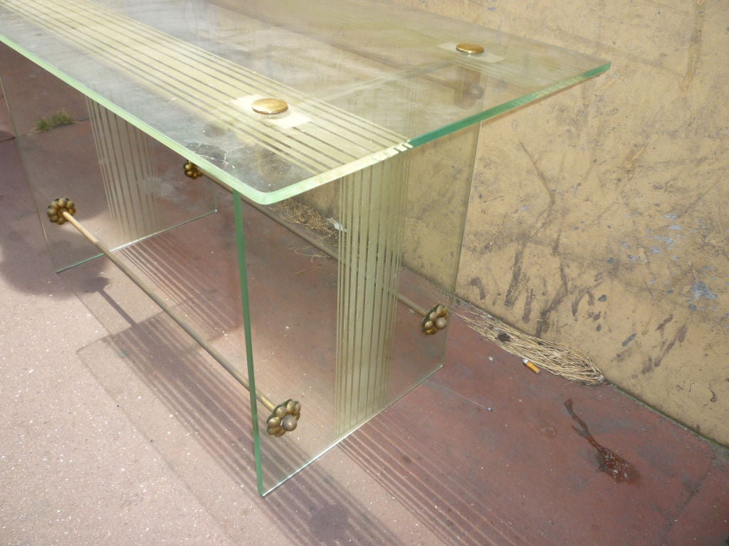 Fontana Arte Vintage Coffee Table in Engraved Glass and Bronze In Good Condition For Sale In Paris, ile de france