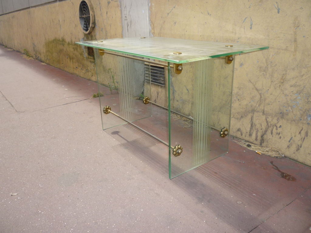 Fontana Arte Vintage Coffee Table in Engraved Glass and Bronze For Sale 3