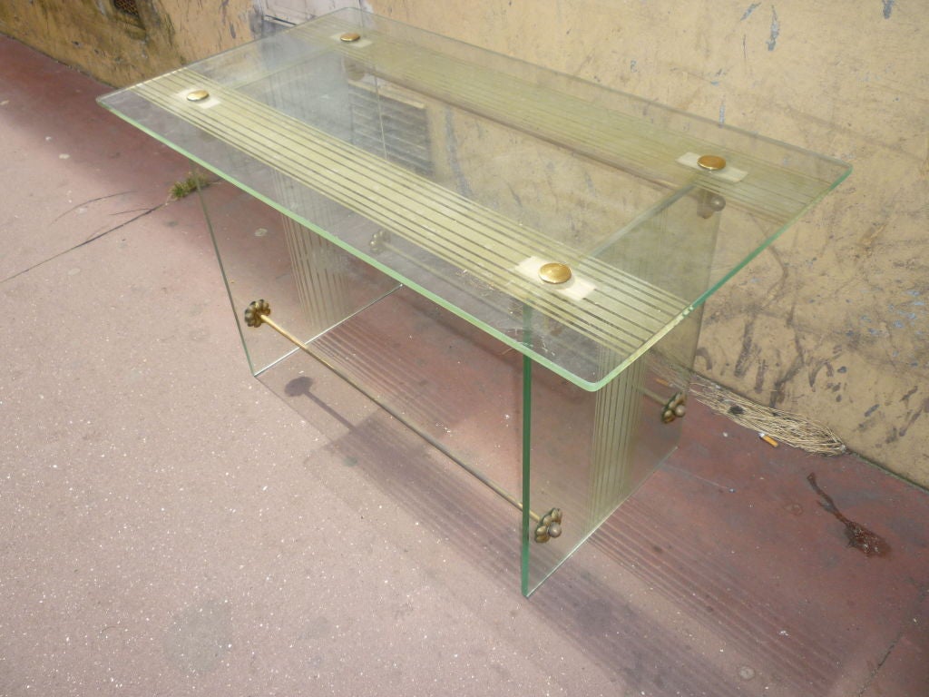 Fontana Arte Vintage Coffee Table in Engraved Glass and Bronze For Sale 4