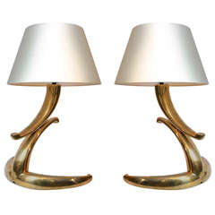 Pair of Solid Gold and Bronze French Lamps