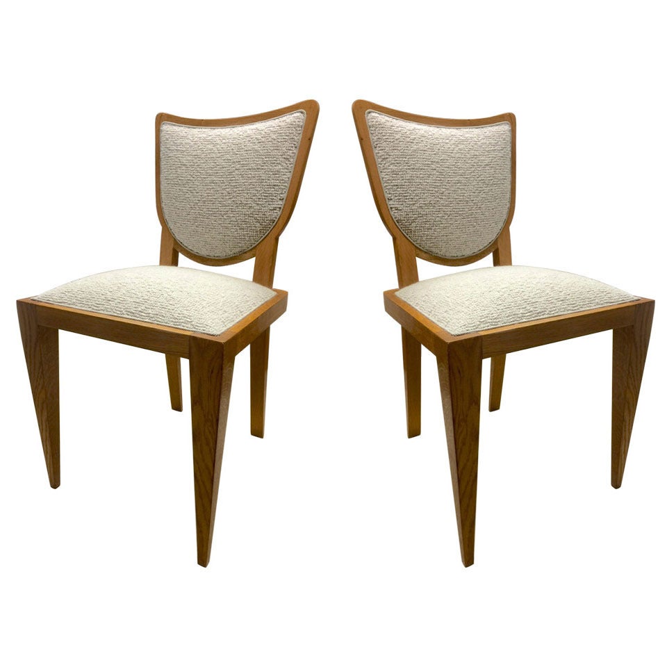 Jean Royère Documented Pair of Chairs, Newly Upholstered in Maharam Bouclé For Sale