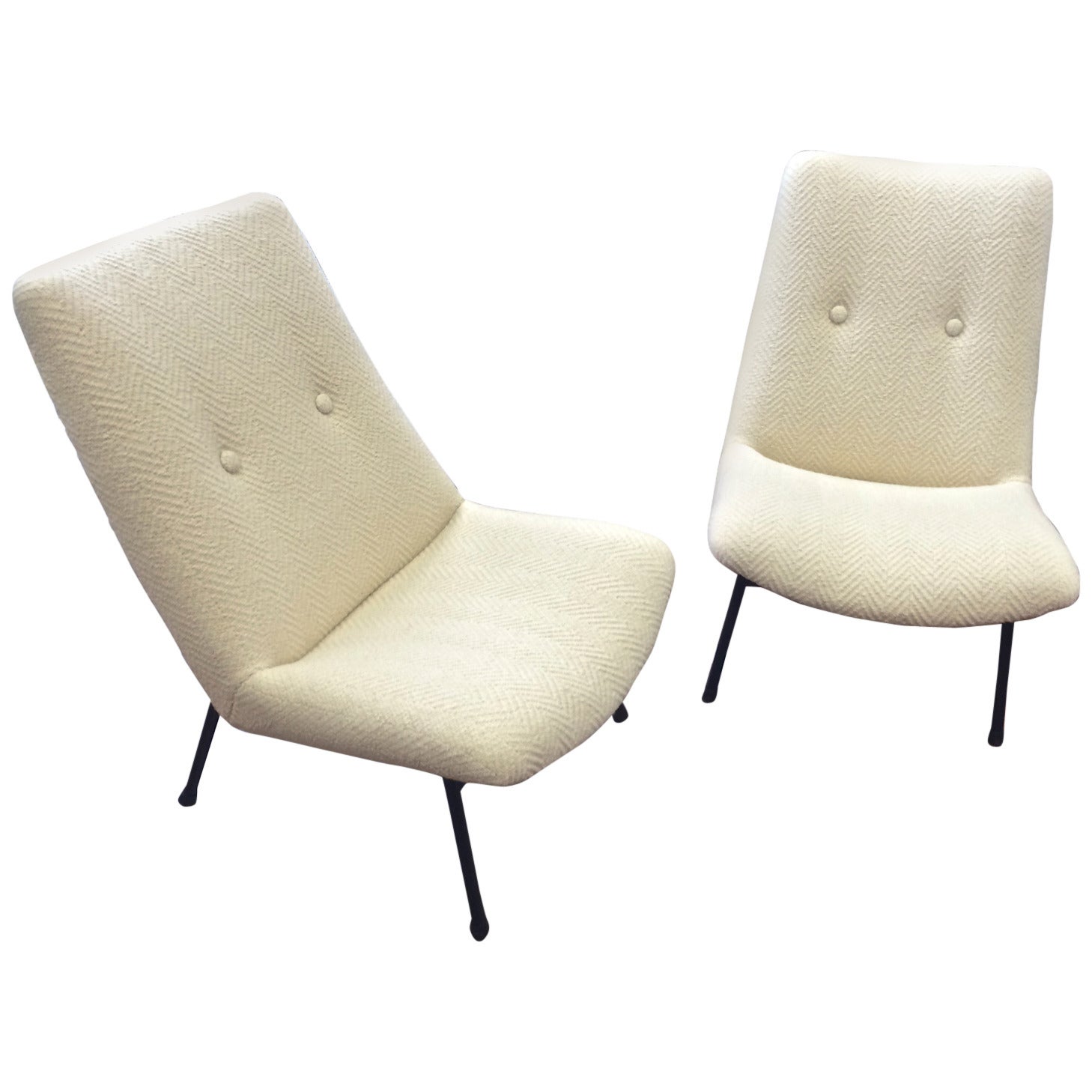 Pierre Guariche Pair of Armchairs, Model SK660, Newly Covered in Chevron Alpaca For Sale
