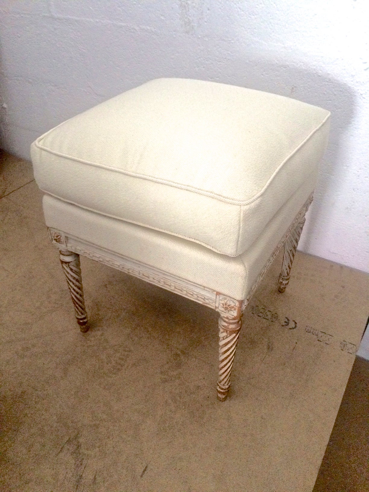 Maison Carlhian Pair of Stools Newly Covered in Linen Cloth For Sale 1
