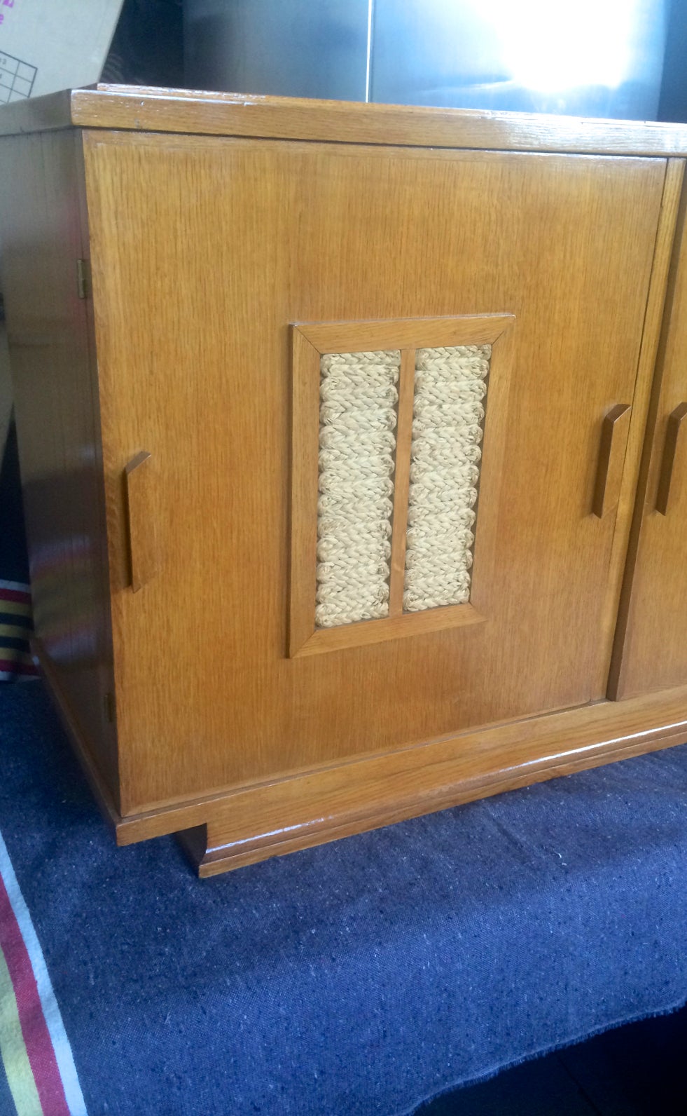 Mid-Century Modern Audoux-Minet Riviera Oak and Rope Three-Doors Cabinet For Sale
