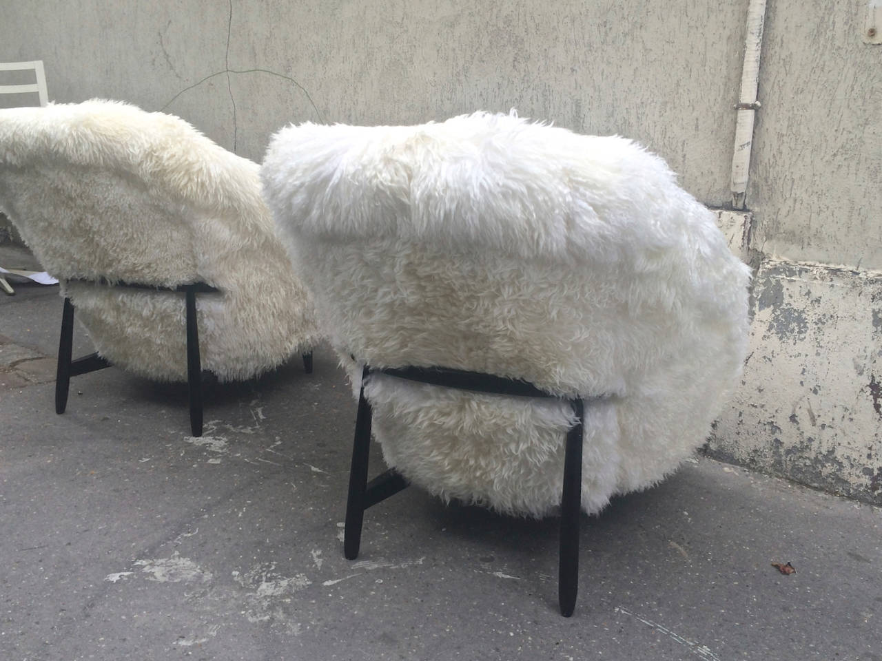 Mid-20th Century Theo Ruth for Artifort 1950s Chairs Newly Covered in Sheep Fur