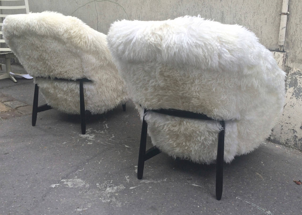 Theo Ruth for Artifort 1950s Chairs Newly Covered in Sheep Fur 1