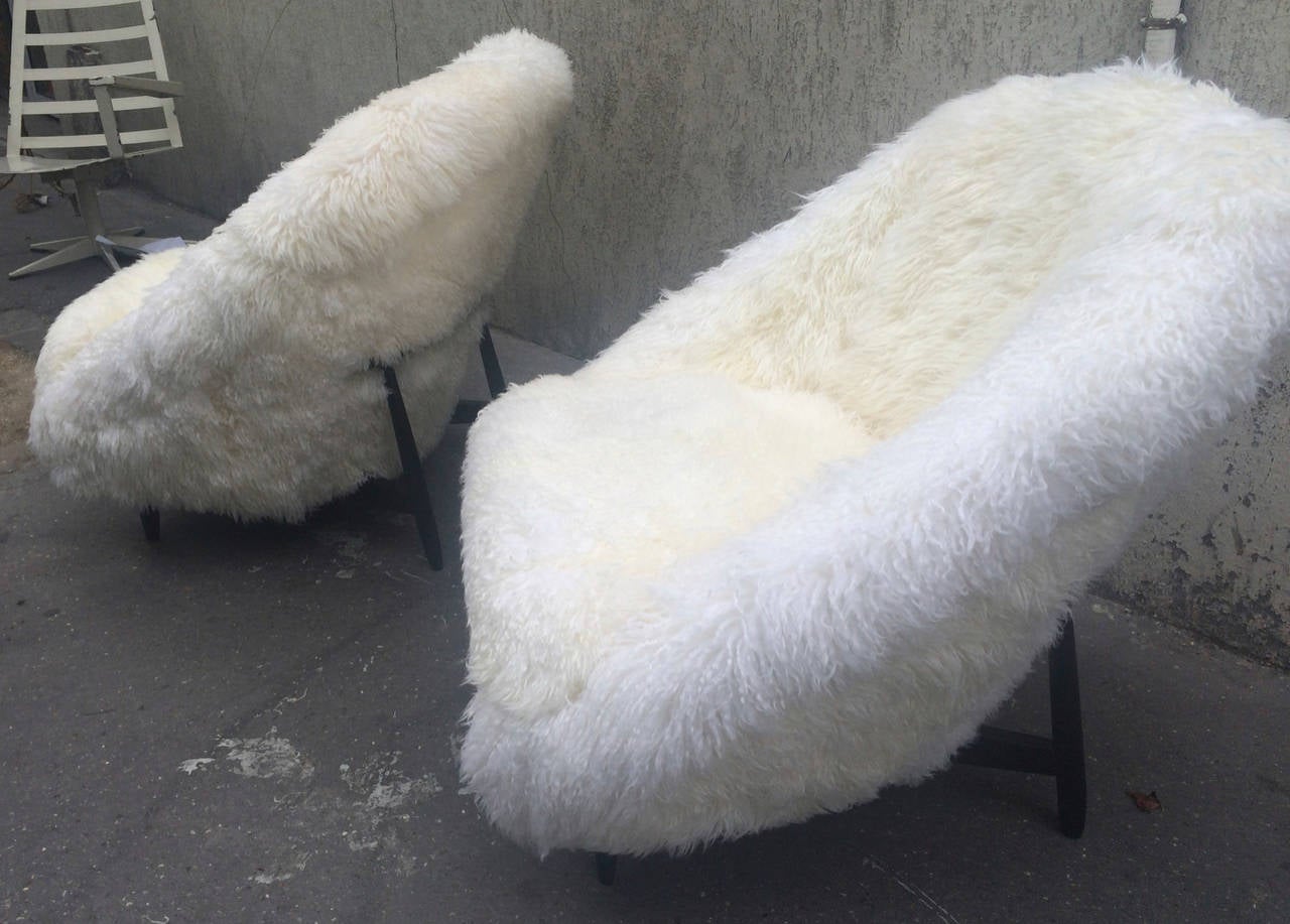 Theo Ruth for Artifort 1950s Chairs Newly Covered in Sheep Fur 3