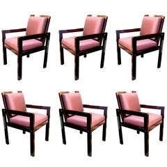 Andre Sornay Set of 6 Comfortable Modernist Arm Chairs Newly Upholstered