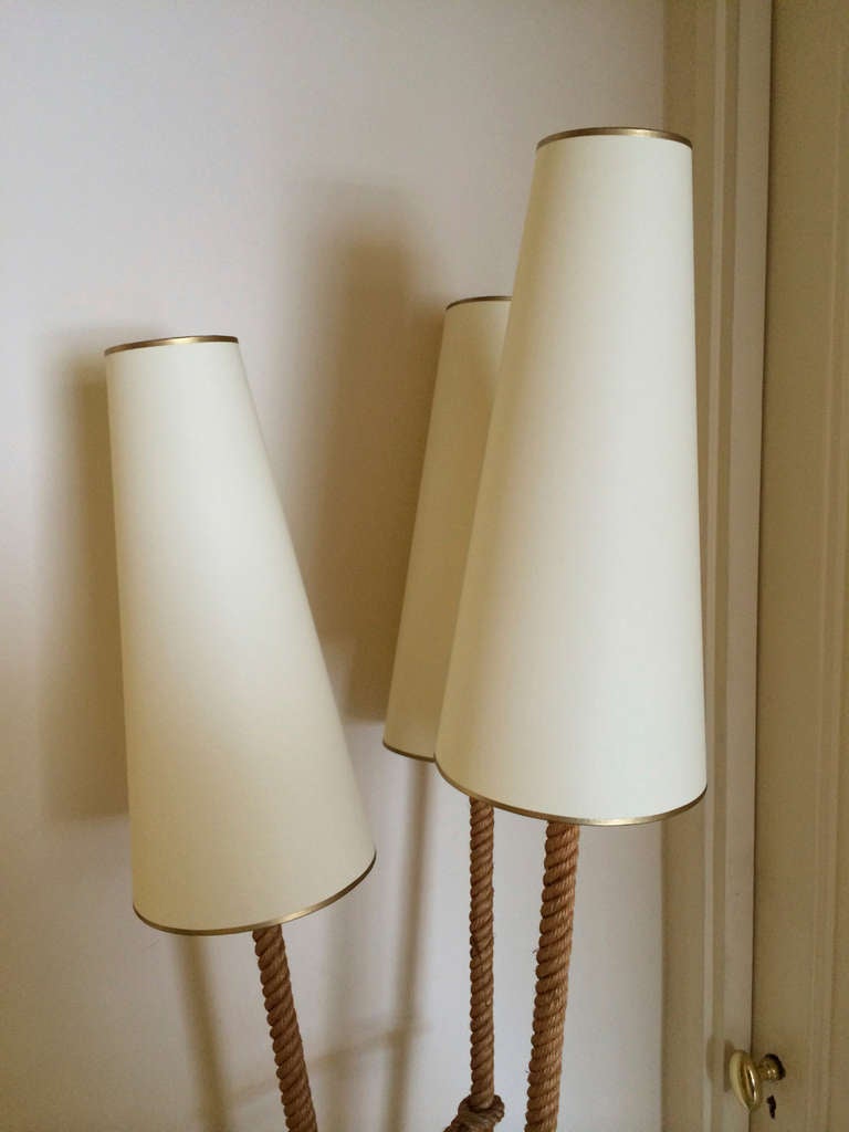 Mid-20th Century Charming Tri-Pod Rope, Standing Lamps in Good Vintage Condition For Sale