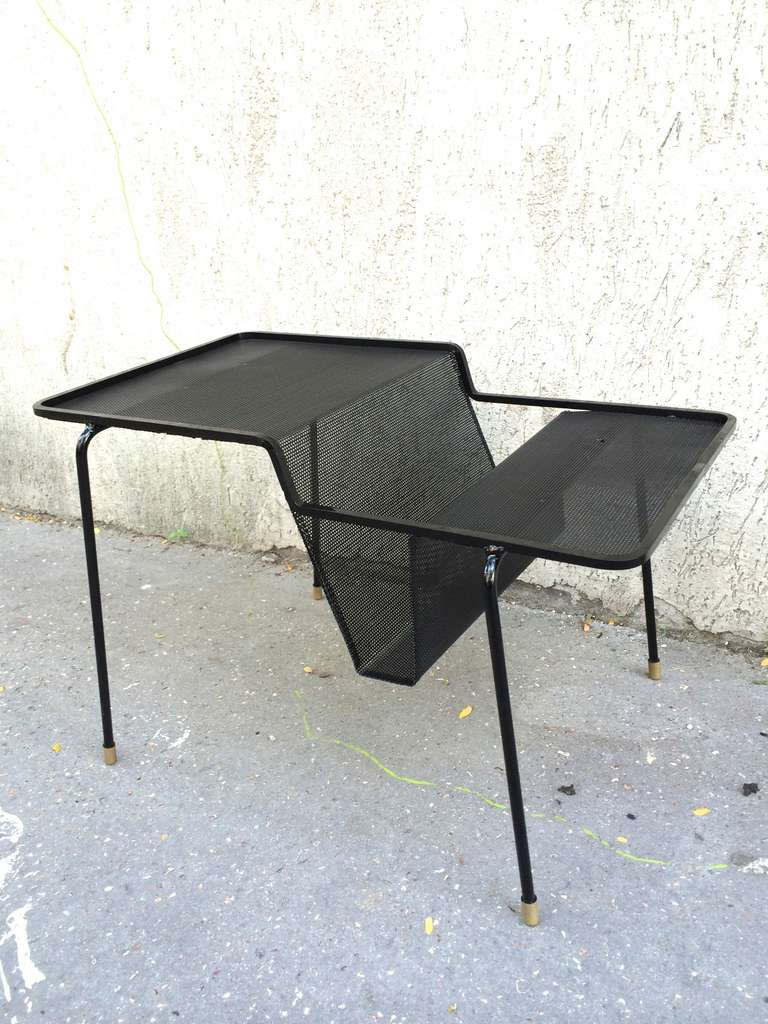 Mathieu Matégot Black Lacquered, Rigitule Table and Magazine Rack For Sale 3