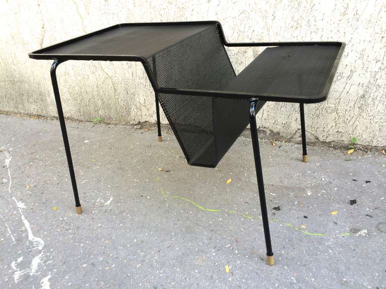Mathieu Matégot Black Lacquered, Rigitule Table and Magazine Rack For Sale 1