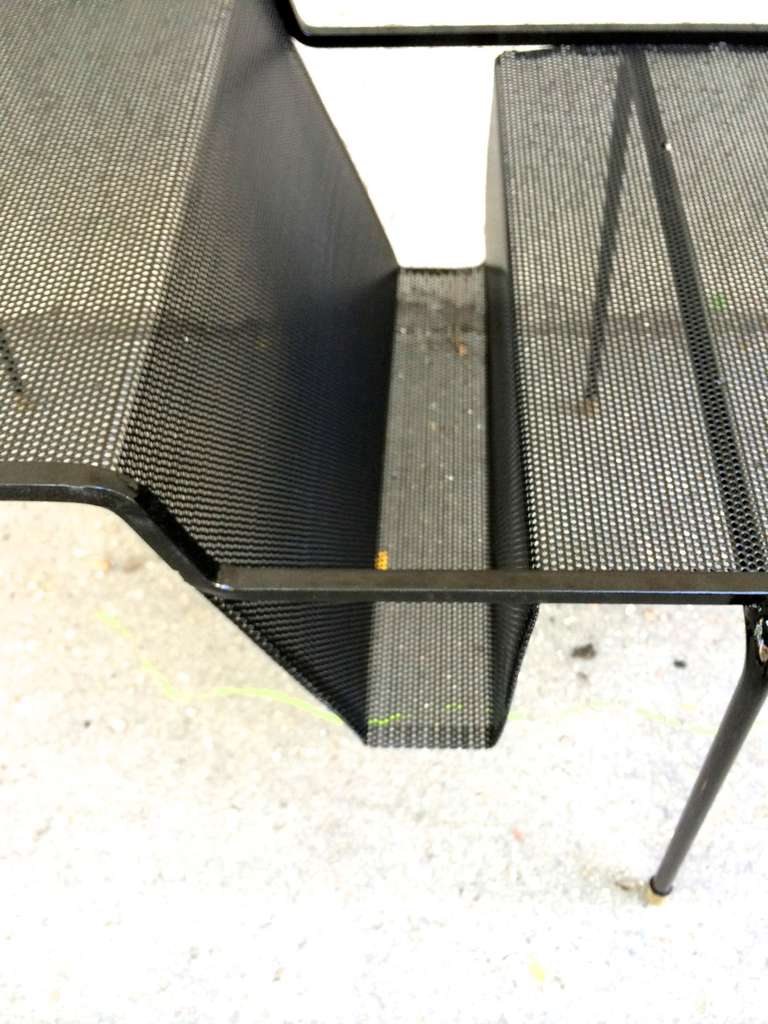 French Mathieu Matégot Black Lacquered, Rigitule Table and Magazine Rack For Sale