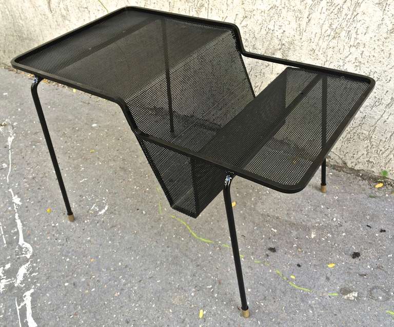 Mid-Century Modern Mathieu Matégot Black Lacquered, Rigitule Table and Magazine Rack For Sale