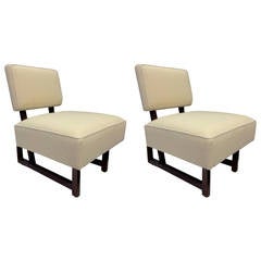 Andre Sornay, Modernist, Pair of Slipper Chairs, Newly Covered in Alpaca Cloth
