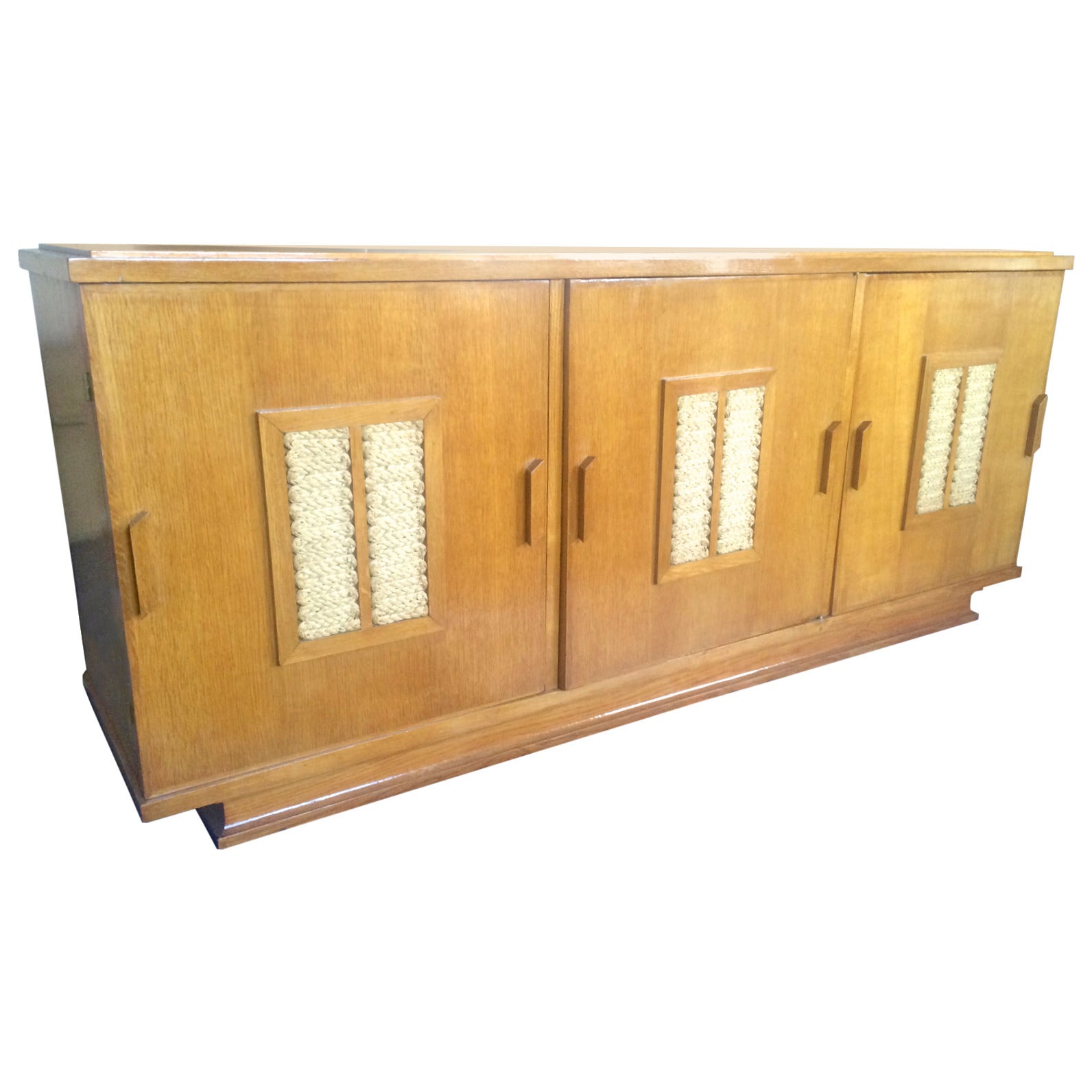 Audoux-Minet Riviera Oak and Rope Three-Doors Cabinet For Sale
