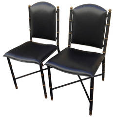 Jacques Adnet Rare Vintage Pair of Hand-Stitched Black Leather Chairs