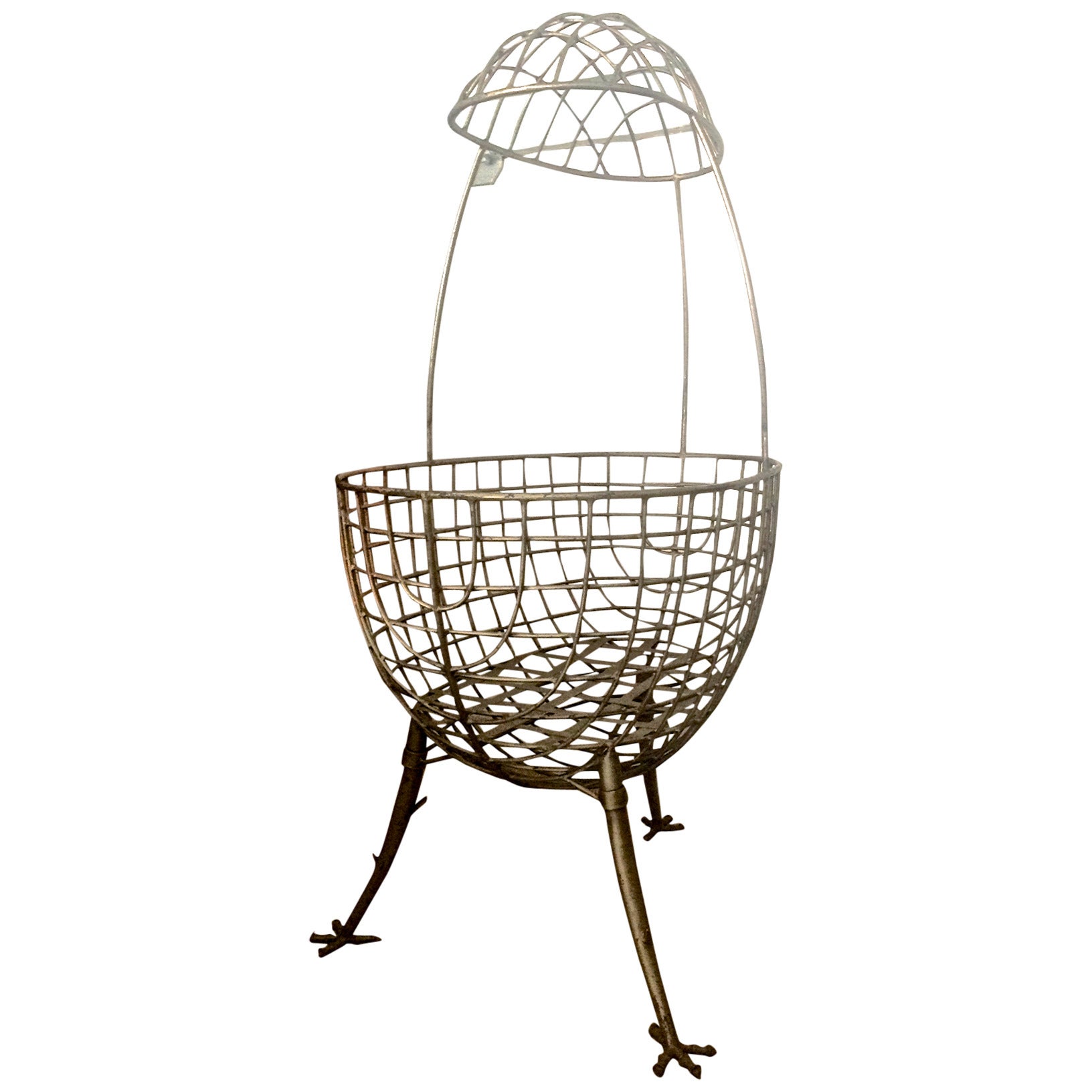 Egg-Shape Cradle in Sculptured Wrought Iron with Chicken Legs For Sale