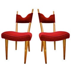 Jean Royere Pair of Documented Chairs Covered in Red Velvet