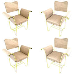 Mathieu Mategot Model "Tropiques, " Set of Four Chairs, Newly Covered in Canvas Cloth