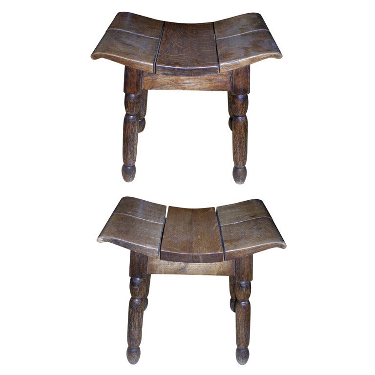 CHARLES DUDOUYT rare pair of stool in oak