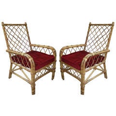 Louis Sognot Pair of Rattan Armchair with Good Condition Rattan