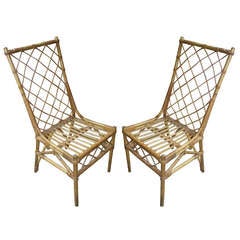 Louis Sognot Pair of Rattan Chair in Good Rattan Condition