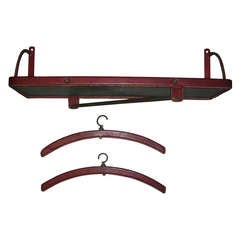 JACQUES ADNET rare hand stiched leather shelve with 2 hangers