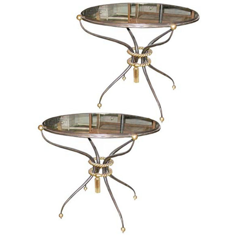 Pair of Gilt Rope Gueridons or End Tables by Merceris For Sale