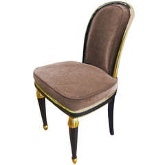 Paul Follot 1925 Black and Gold Leaf Lady Chair, Newly Reupholstered