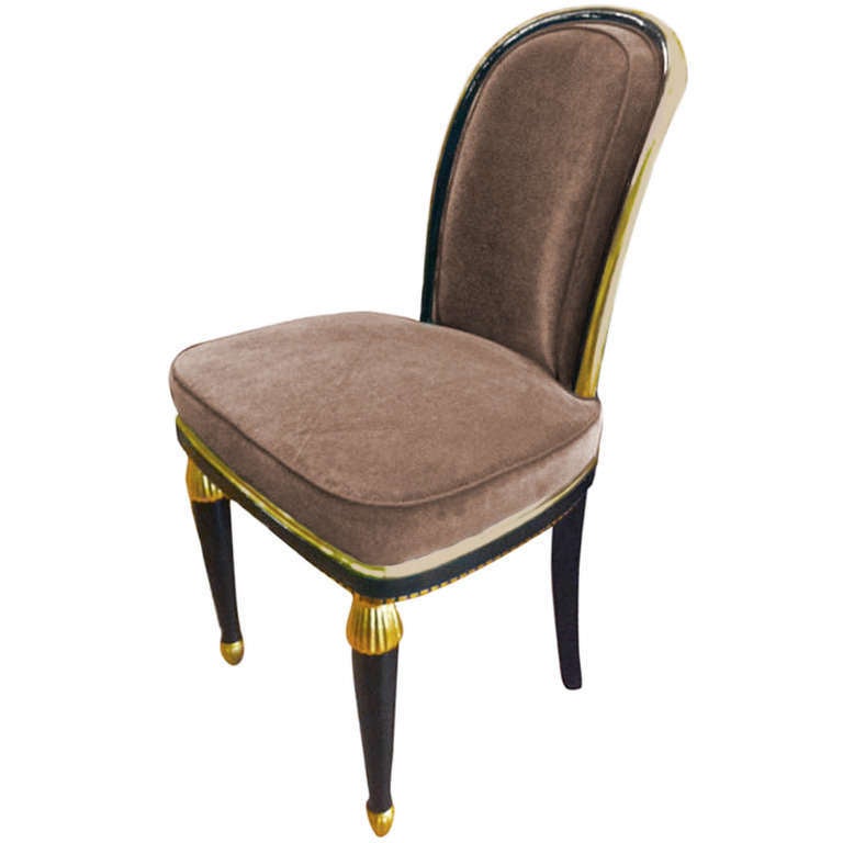 Paul Follot 1925 Black and Gold Leaf Lady Chair, Newly Reupholstered For Sale
